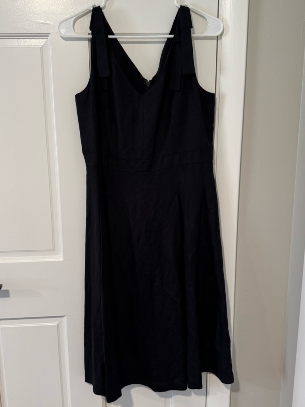 Ann Taylor Black Linen Fit and Flare Dress with Bow Straps (Petite)